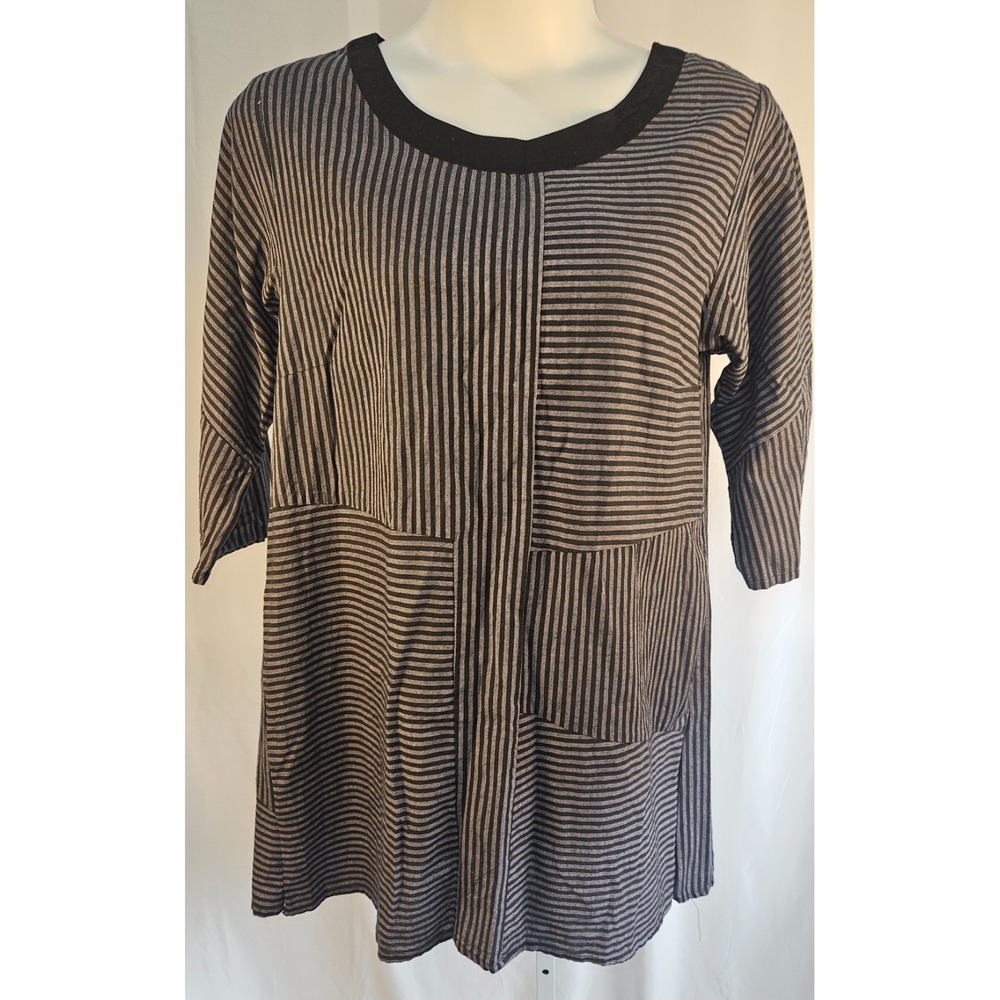 Tulip Tunic Shirt Medium Patchwork Artsy Lagenlook Stretch‎ Lounge Lagom